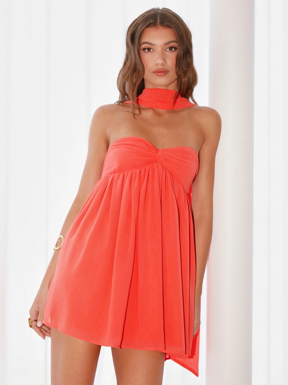 Peppermayo Saturn Mini Dress Coral Strapless Chiffon Dress 8 NWT *Missing Scarf*